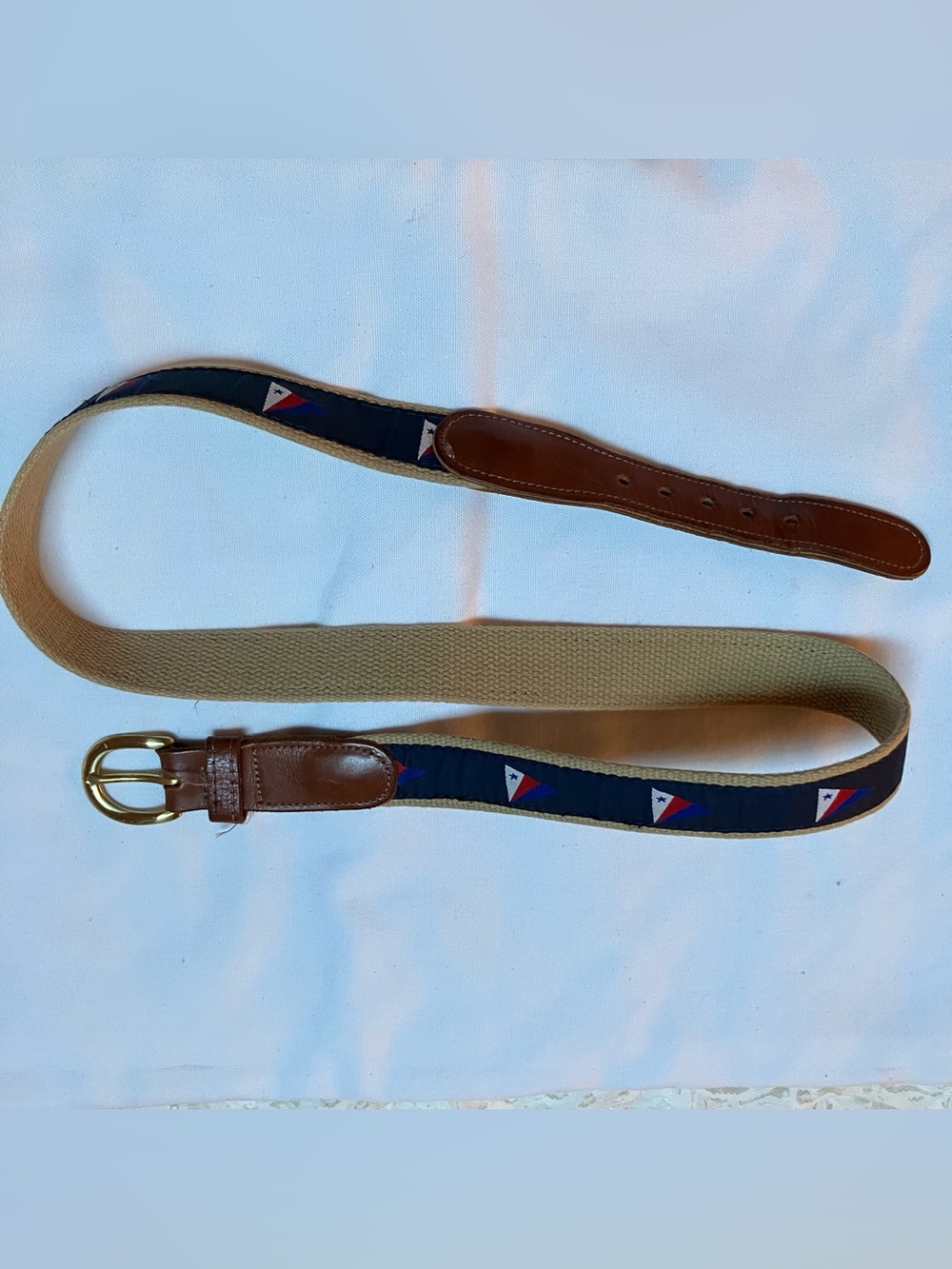 Preston Sz 38 Nautical Flags Pendant Canvas Leather  Belt Preppy Yacht Club